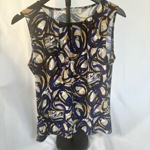 Kasper Tank Layering Blue/Black/Wht/Gold Abstract Women’s S